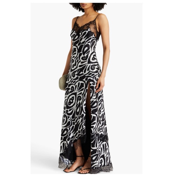 Nicholas Lace Trim Elegant Black and White Dress